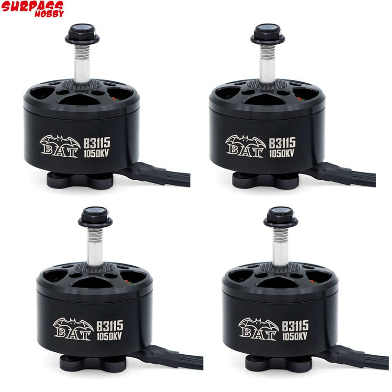 Black B3115 brushless RC motor with mounting shaft and cable, 1050KV