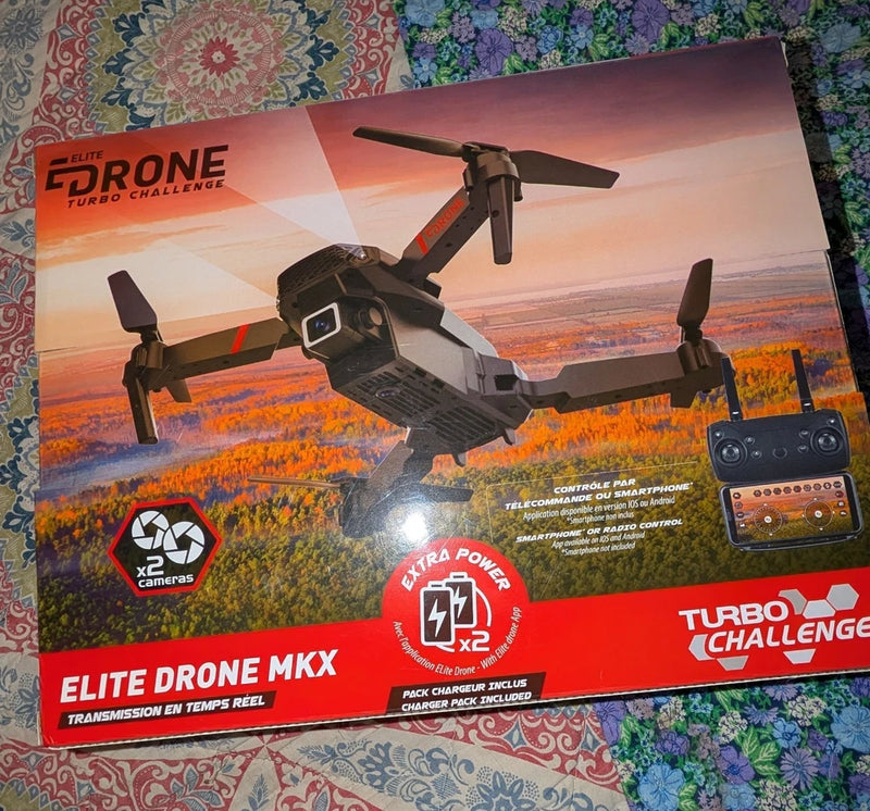 Elite drone MKX retail box with pictured quadcopter and controller