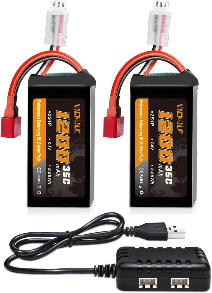 7.4V Lipo Battery 1200mAh 2S 35C High Discharge Rate Rechargeable Battery