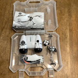 Bladestar helicopter drone toy in open plastic case, white drone and manual