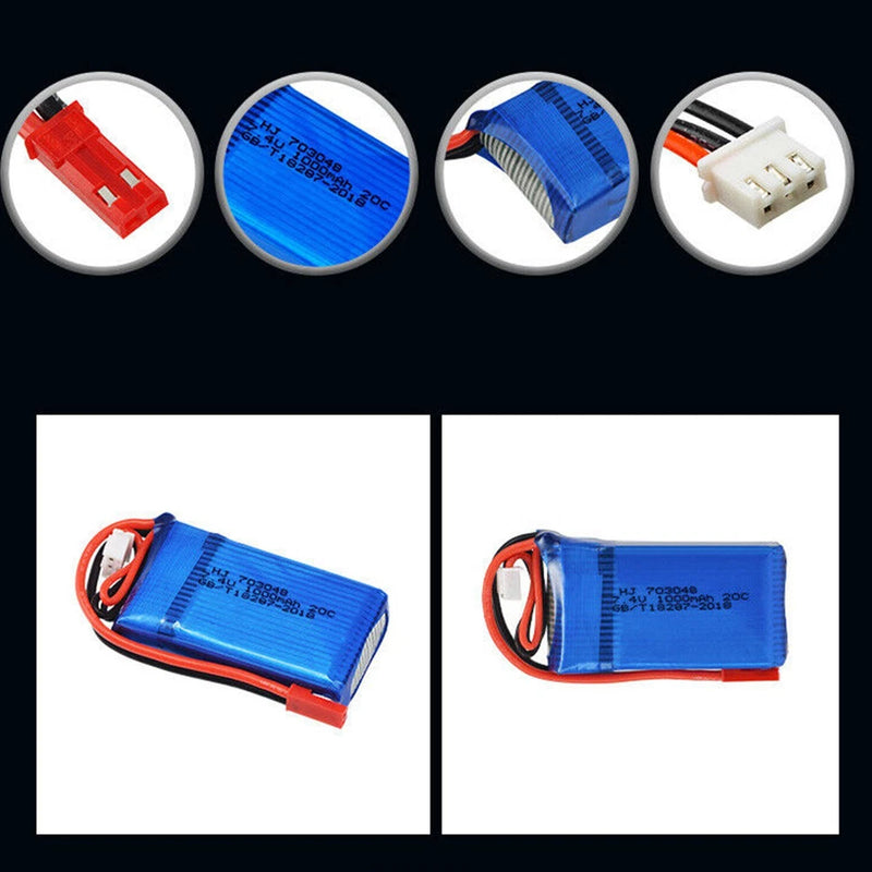 2x Rc 7.4V 1000mAh 20C 2S Li-Po Battery for WLtoys V262 V353 V912 Helicopter 1By Battery