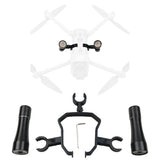 Black drone flashlight lamp accessory with two cylindrical LED pods and hex mount