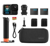 GoPro action camera accessory bundle with black case, mounts, cable, and charging clip