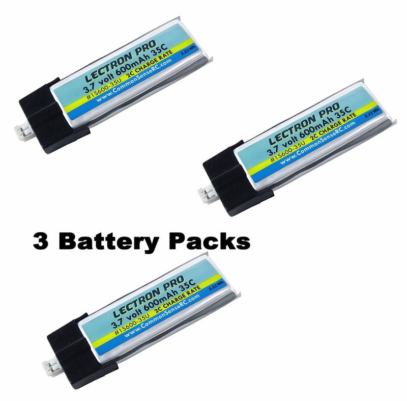 Lectron 1S600-35U 600mAh 1S 3.7V 25C LiPo (3 Pack) w/ UMX : Blade Glimpse FPV