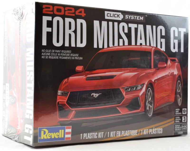 Revell 2024 Ford Mustang GT plastic model car kit box with red car image
