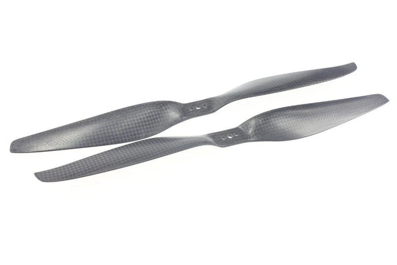 3K carbon fiber drone propeller pair, gray woven blades with mounting holes