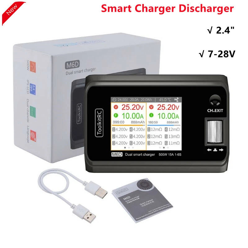 ToolkitRC M6D 500W 15A DC Dual Channel Smart Charger Discharger For 1-6S Lipo Battery