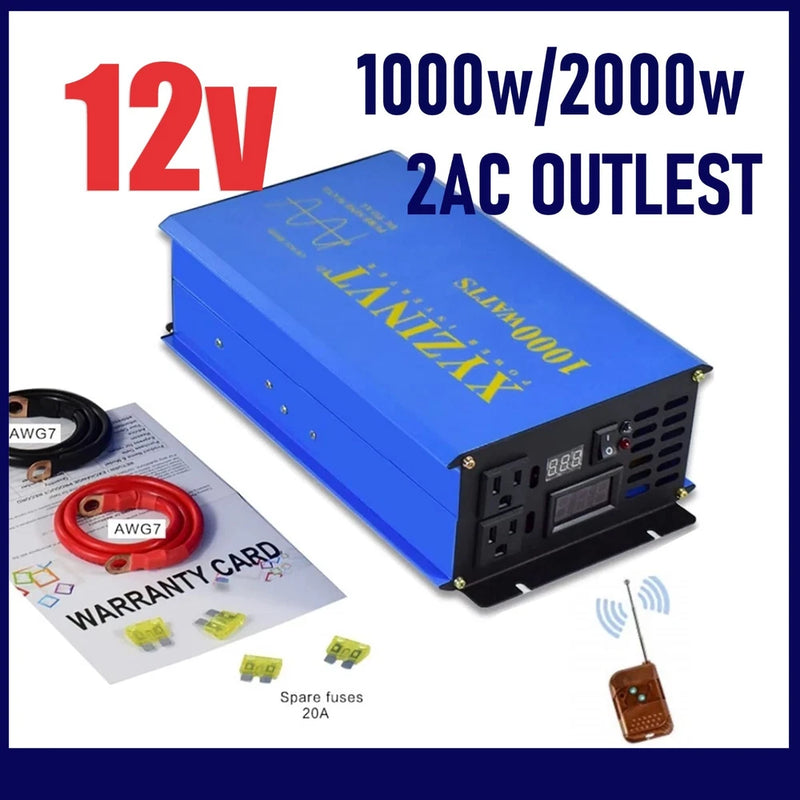 1000W/2000W Power Inverter Pure Sine Wave 12V to 120VAC Remote Converter NEW