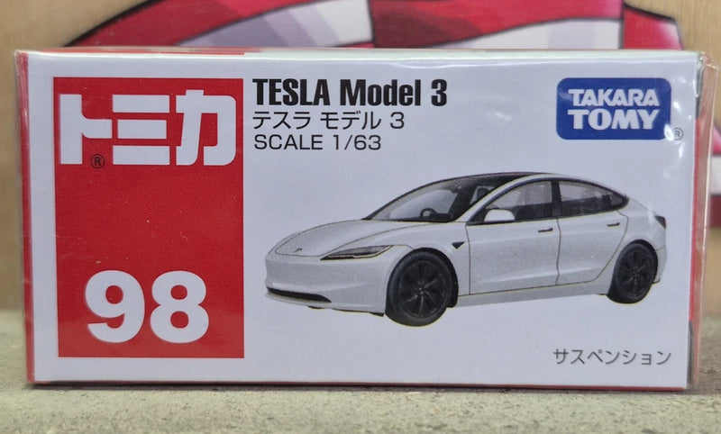 TOMICA die-cast model car box for Tesla Model 3, scale 1/63, silver