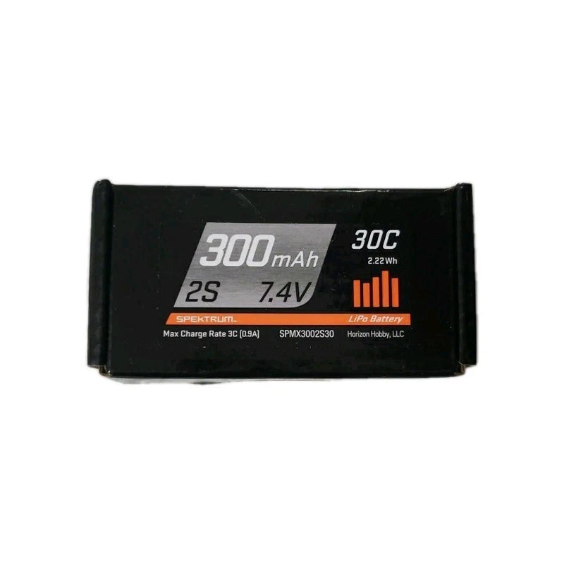 Spektrum LiPo battery pack, 2S 7.4V 300mAh, 30C rating, black rectangular case