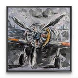 Airplane Original Painting 12x12 Canvas Vintage Propeller Expressionist SWhite