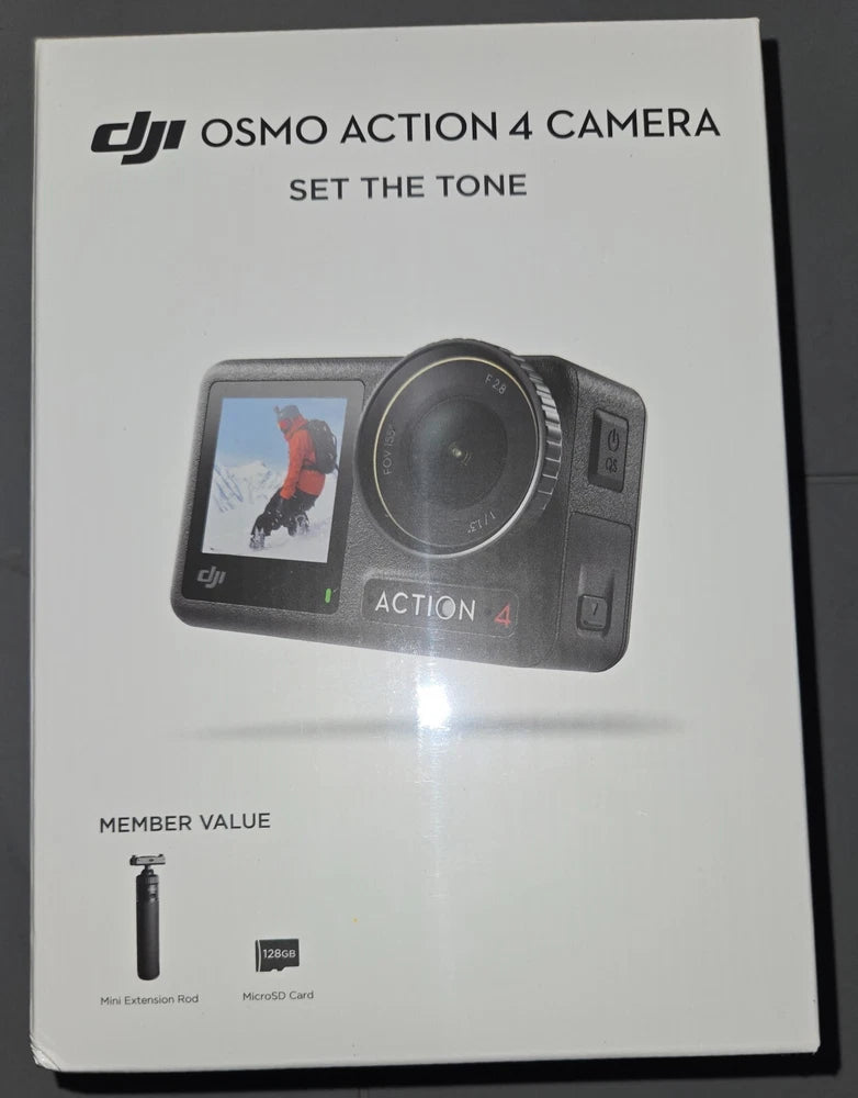 DJI-Osmo Action 4, 4K Camera Bundle with Mini Extension Rod & 128GB MicroSD Card