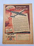Vintage aviation magazine with plane illustration and red headline on tan cover