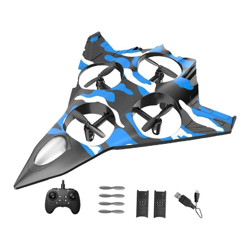 Camouflage remote control flying toy helicopter with 4 propellers, controller, lights accessory set