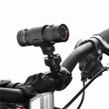 Bike action camera with wide-angle lens on helmet mount for sports cycling