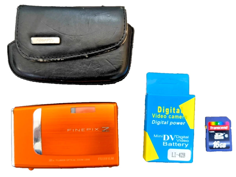 FUJIFILM FINEPIX Z10FD DIGITAL CAMERA ORANGE TESTED 16GB SD NEW BATTERY & CASE