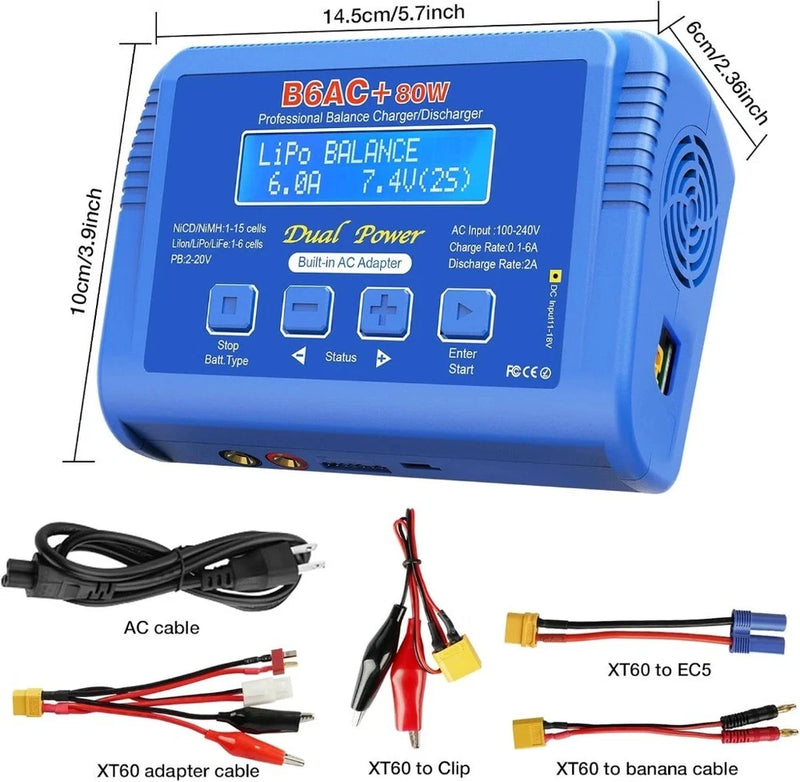 80W B6AC 6A LiPo Battery Balance Charger for NiMH/NiCD LiFe/Li-ion RC Car Drone