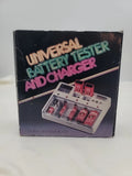 Vintage universal battery tester and charger box with control panel and battery slots