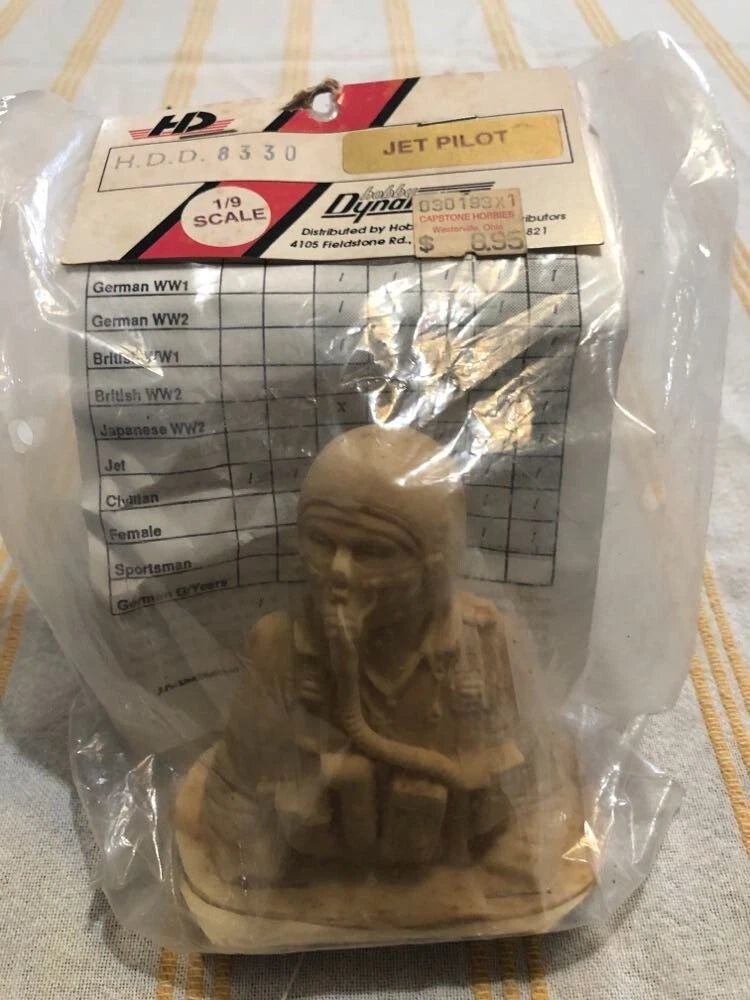 1/9 scale jet pilot figurine in clear blister, tan uniform and helmet