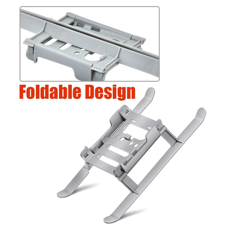Foldable landing gear stand for DJI drone, gray with two foldable legs.