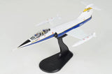 1/72 TF-104G Starfighter model airplane with blue stripe on display stand