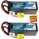 NHX Muscle Pack 4S 14.8V 6500mAh 100C Hard Case Lipo Battery (2) w/ XT90 Connctr Battery