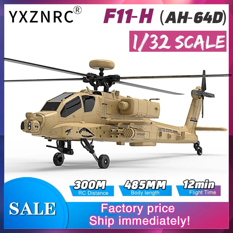 YXZNRC F11-H Apache 2.4G 8CH Optical Flow Positioning RC Helicopter 1Battery