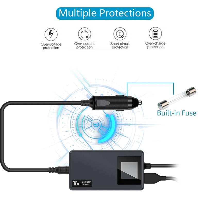 Drone battery charger with digital display and attached power cable