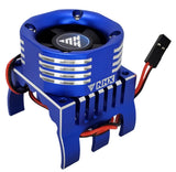 Blue RC motor cooling heatsink fan with LED, red/black wiring and black connector