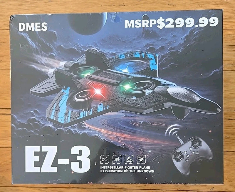 LED light-up RC fighter plane drone with remote controller, packaged toy model