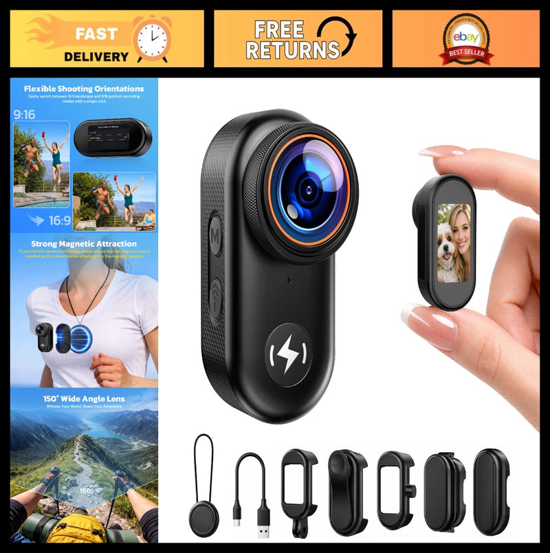 4K Mini Body Camera with 64GB Card, WiFi Action Cam, Magnetic Mount, Wearable PO