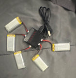 Lot of 5 3.7V 1S LiPo RC Batteries 750mAh with Multi-Port USB Charger Battery