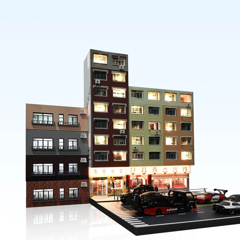1/64 Diorama Car Garage Model LED Light City Street House Building Model Display