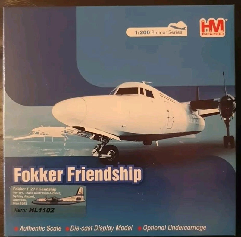 Die-cast aircraft display model in box, Fokker Friendship Trans Australian Airlines, 1:200