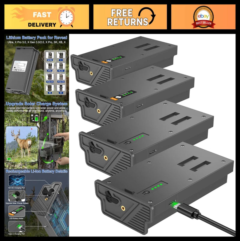 4 Pack Lipo Lithium Battery 6500mAh for Solar Charge Reveal Trail Cameras Ultra Battery
