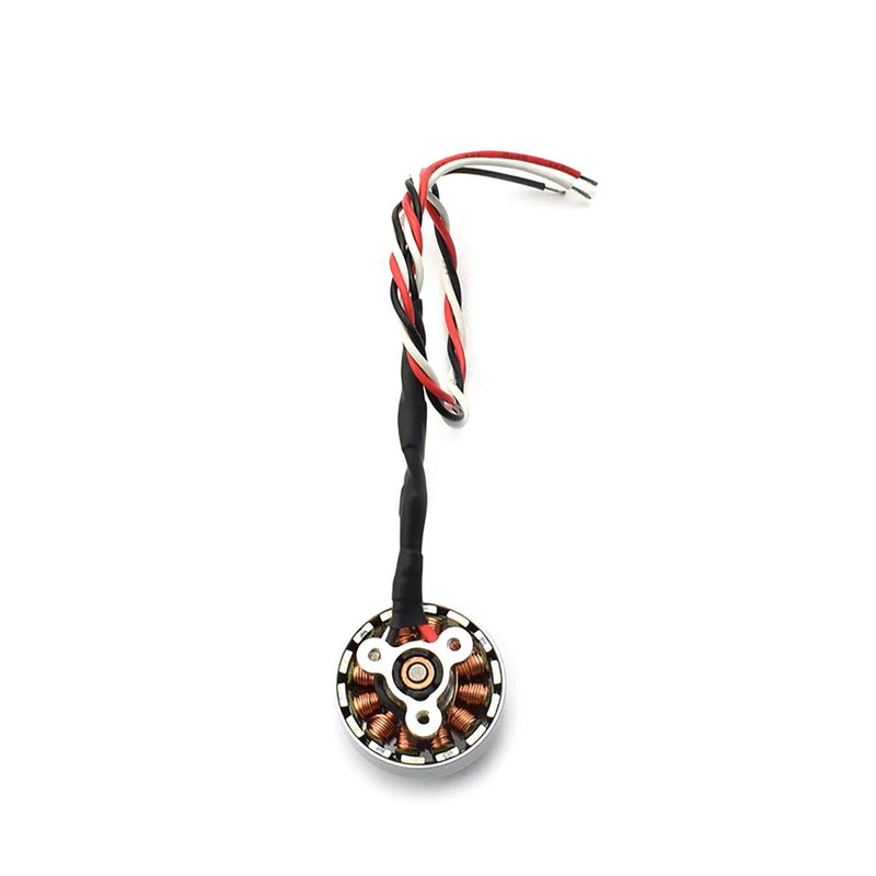 Drone arm power motor with circular stator and red/black wiring