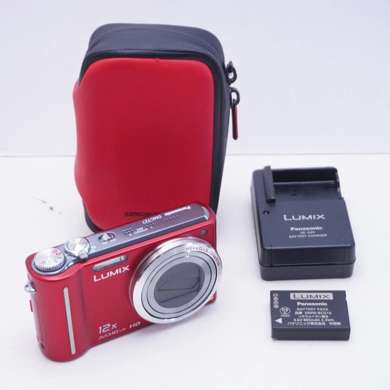 Panasonic LUMIX DMC-TZ7 Digital Camera Red Tested with Charger and Battery Case