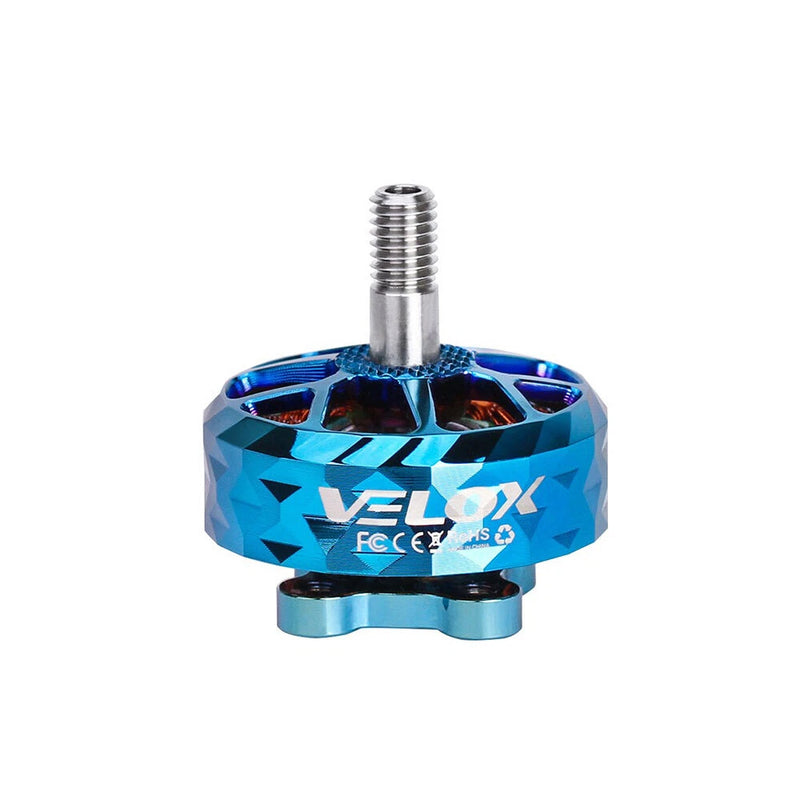T-MOTOR VELOX VELOCE brushless RC motor, blue anodized housing with silver shaft