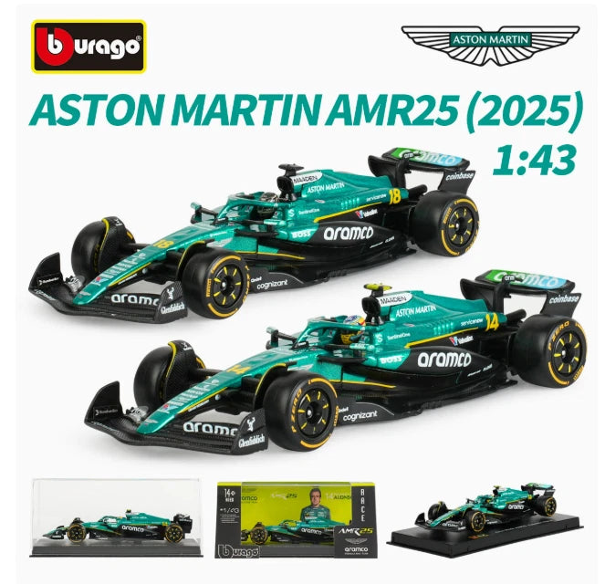 Bburago 1:43 F1 Formula Aston Martin AMR23 AMR25 Racing Fernando Alonso Stroll