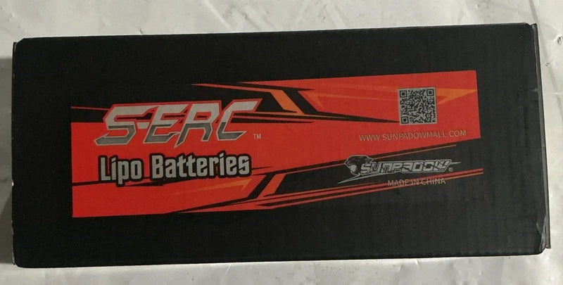 Black S-ERC LiPo battery pack with red label and small barcode sticker