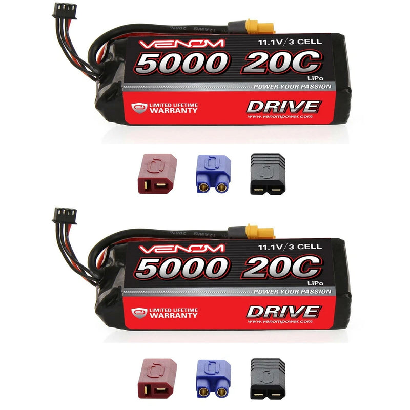 Venom 20C 3S 5000mAh 11.1V LiPo Battery with Universal Plug System x2 Packs Battery