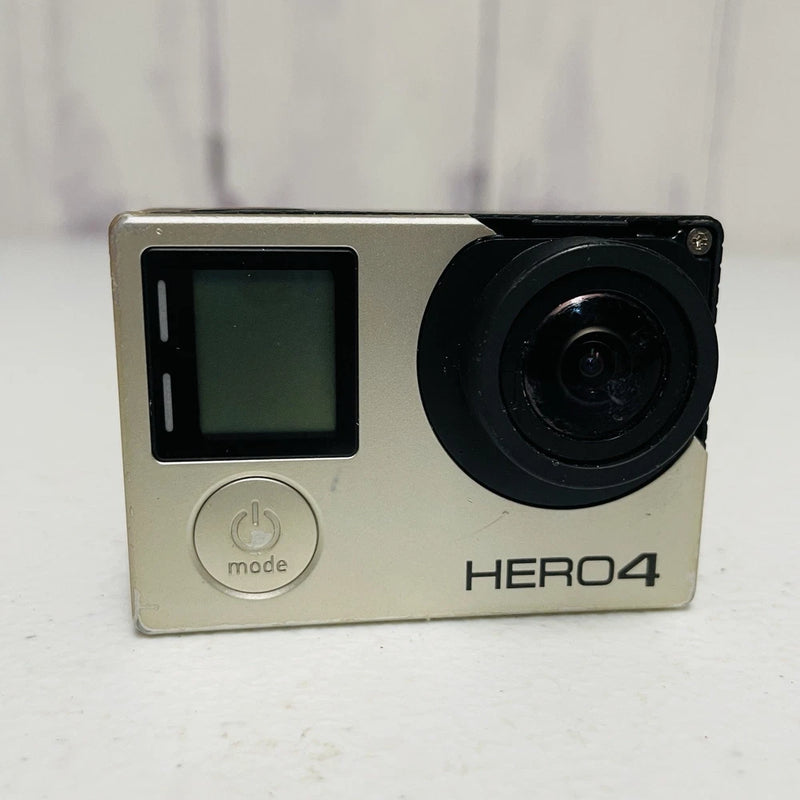 GoPro HERO4 silver action camera with front LCD screen and large lens