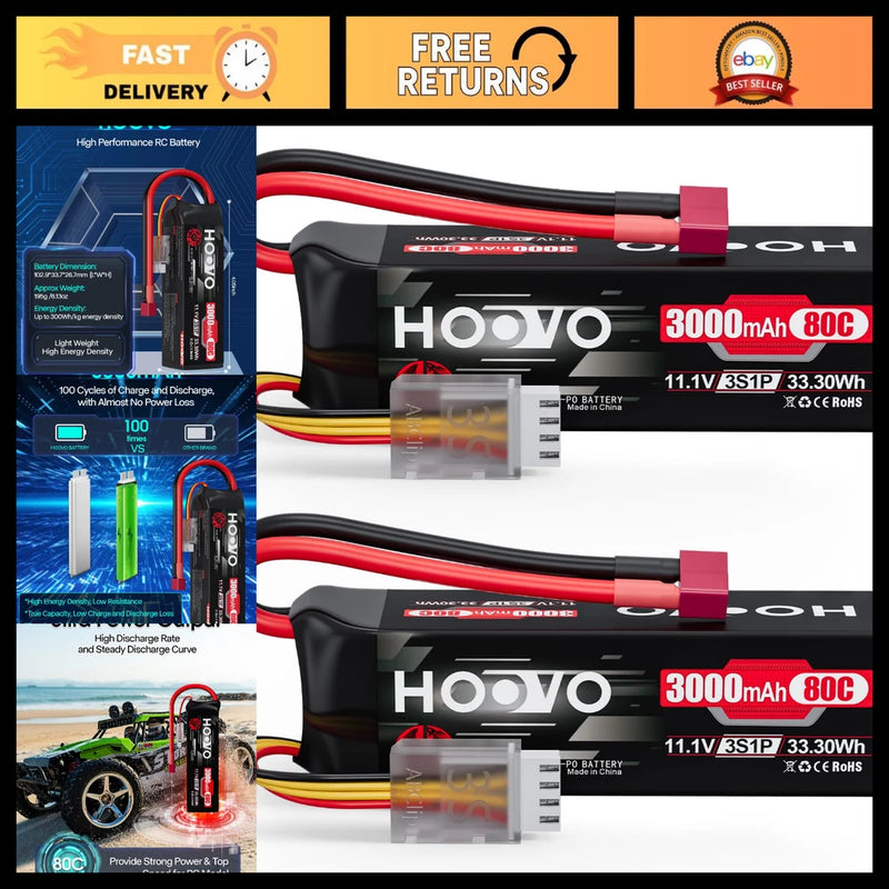 11.1V 3000mAh 80C Lipo Battery Pack for RC Cars, Drones, Softcase T Plug Battery