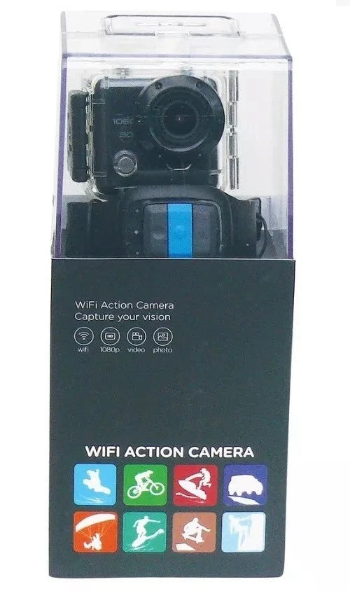 Diamond Portable Action HD Waterproof Camera with Watch Controller - Black (/...