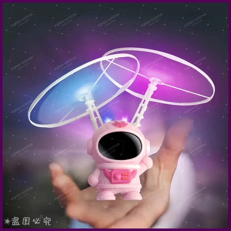 Luminous astronaut robot flying toy with glowing circular levitation ring