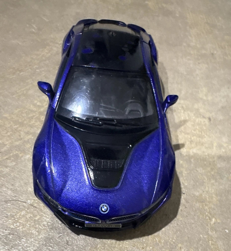 Kinsmart BMW i8 Diecast Model Car Blue/Black w/ Opening Doors