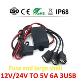 12V 24V to 5V 6A 30W Car DC Power Converter Triple USB Step Down Charger Adapter
