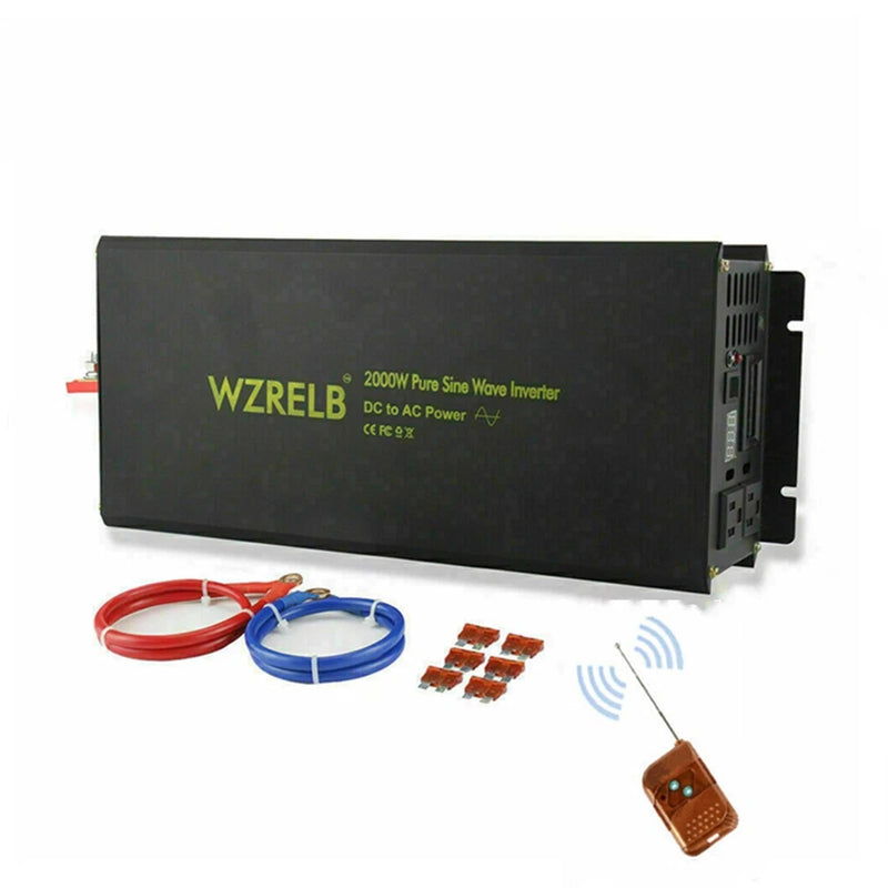 2000W Pure Sine Wave Power Inverter 12/24V to 110V 220V Solar Home Remote Switch