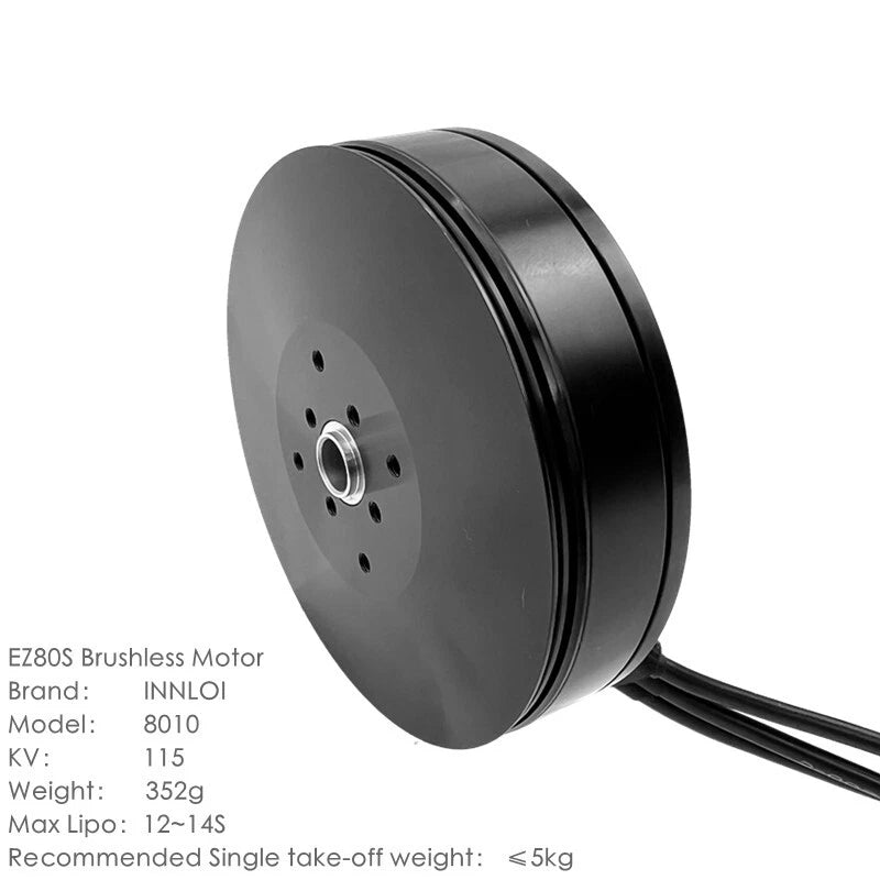 Black brushless motor drone propulsion unit with circular housing and wiring leads