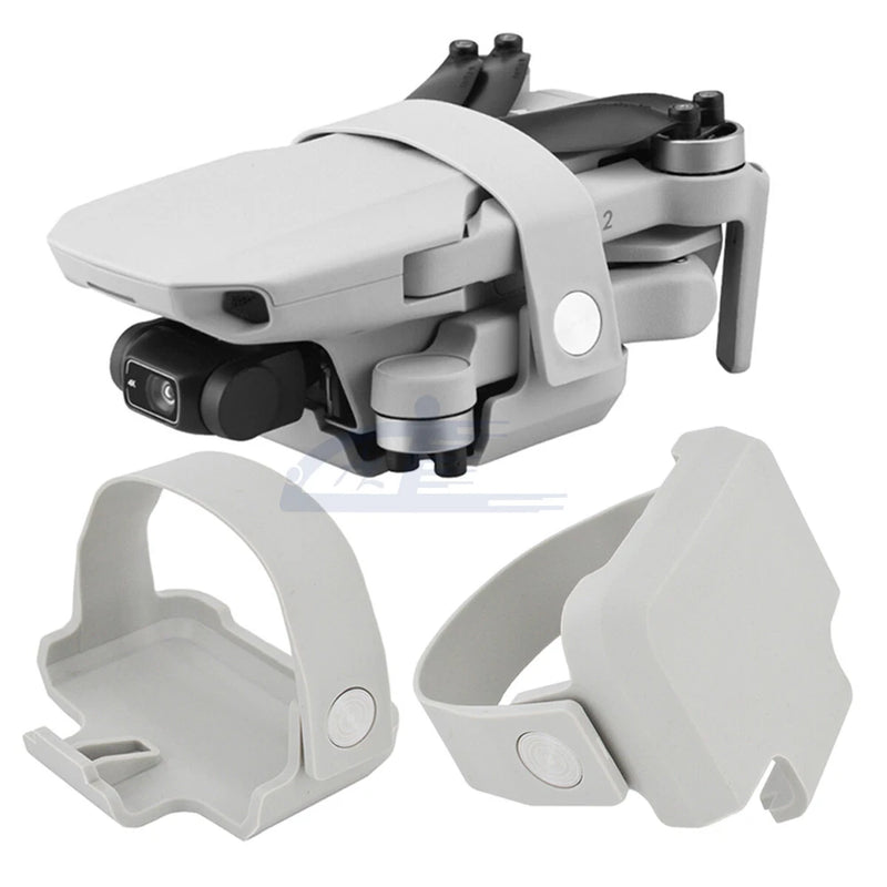 Propeller guard and strap accessories, light gray plastic with cutouts and mounting holes